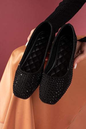 Lovin Siyah Süet Full Siyah Taş İşlemeli Soft Babet