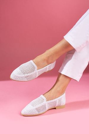 Moty Beyaz Saraçlı Örgü Triko Babet