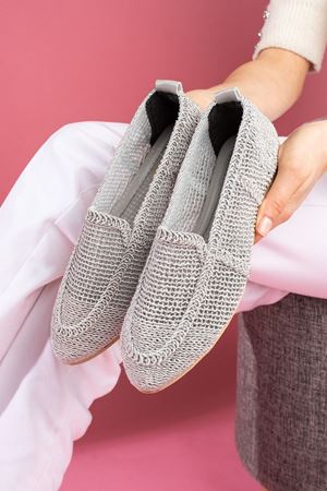 Moty Gri Saraçlı Örgü Triko Babet