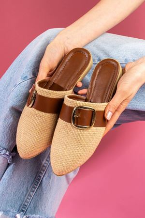 Pedry Taba Gold Tokalı Hasır Dokulu Önü Kapalı Terlik