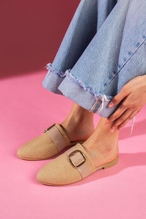 Pedry Vizon Gold Tokalı Hasır Dokulu Önü Kapalı Terlik