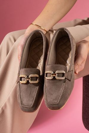 Marlin Vizon Süet Saraçlı Gold Aksesuarlı Loafer Ayakkabı Babet