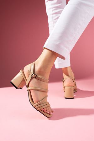 Norma Vizon Bilekten Kemerli  Verev Bantlı  Topuklu Sandalet   