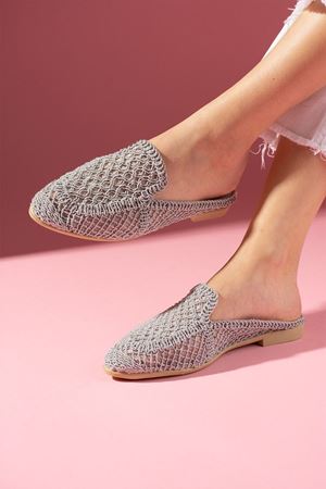 Gandal Gri Triko Örgü Detaylı Terlik