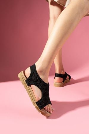 Suntri Siyah Arkadan Lastikli Triko Örgü Sandalet