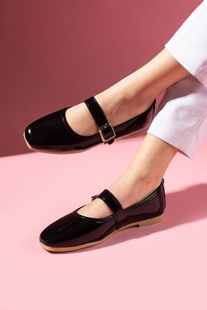 Dessy Siyah Rugan Kalın Bantlı Babet