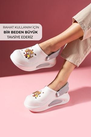 Pelmo Beyaz Yüksek Taban Ayıcık Aksesuarlı Poliüretan Önü Kapalı Islak Zemin Terlik 