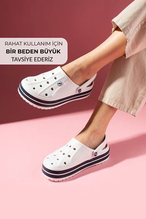 Eflora Beyaz Delikli Çizgi Kabartmalı Poliüretan Önü Kapalı Islak Zemin Terlik ve Sandalet