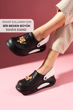 Pelmo Siyah Yüksek Taban Ayıcık Aksesuarlı Poliüretan Önü Kapalı Islak Zemin Terlik