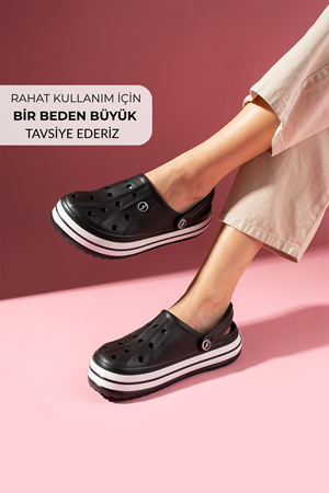 Eflora Siyah Delikli Çizgi Kabartmalı Poliüretan Önü Kapalı Islak Zemin Terlik ve Sandalet