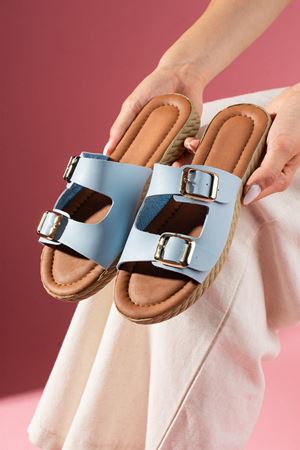 Dopin Bebe Mavisi Çift Tokalı Taba Soft Zeminli Terlik