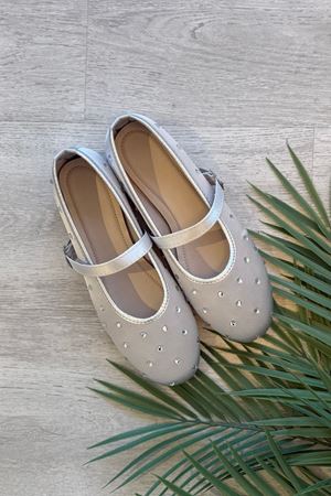 Blanky Gümüş Saten Taşlı Kemerli Premium Babet