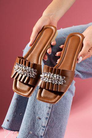 Thor Taba Katlamalı Yaprak Taş Detaylı Terlik