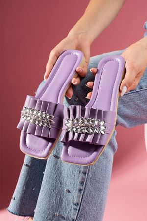 Thor Lila Katlamalı Yaprak Taş Detaylı Terlik