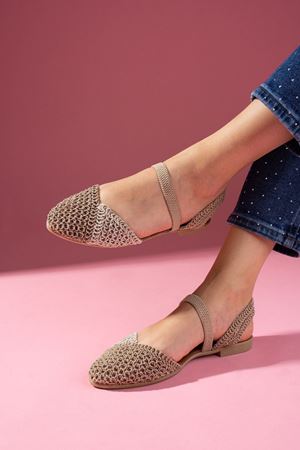 Finex Vizon Bej Çift RenkliÖnü Kapalı Triko Örgü Lastikli Sandalet