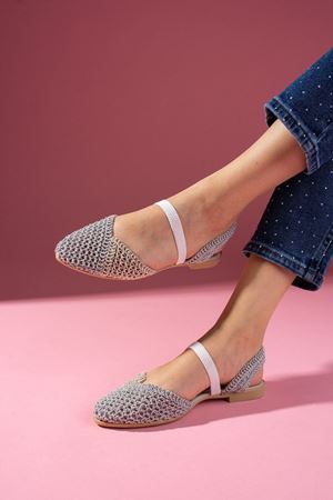 Finex Gri Vizon Çift Renkli Önü Kapalı Triko Örgü Lastikli Sandalet