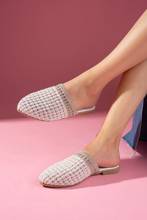 Kaiser Beyaz Vizon İki Renkli Önü Kapalı Örgü Triko Terlik 