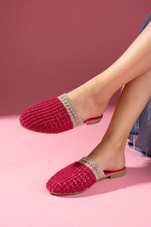 Kaiser Fuşya Vizon İki Renkli Önü Kapalı Örgü Triko Terlik 