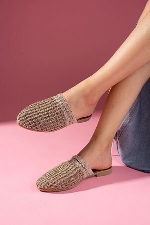 Kaiser Vizon Bej İki Renkli Önü Kapalı Örgü Triko Terlik