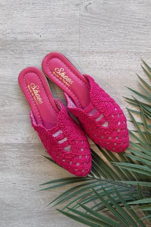 Elaris Fuşya Hasır İşlemeli Önü Kapalı Terlik