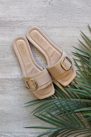 Orsato Vizon Hasır Kemerli Gold Toka Detaylı Terlik