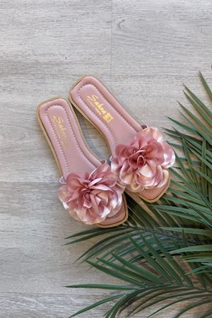 Vedora Pudra Kumaş Gül Aksesuarlı Terlik