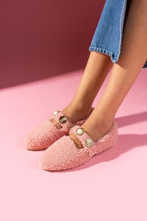 Valoria Pudra Havlu Dokulu İnci ve Mühür Aksesuarlı Kemerli Ev Babeti