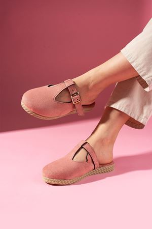 Sabrosa Pudra Süet Tokalı Önü Kapalı Kadın Terliği