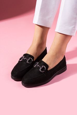 Lofita Siyah Süet Tokalı Loafer Babet Günlük Ayakkabı