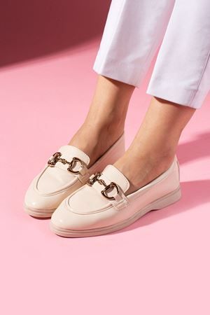 Lofita Bej Rugan Tokalı Loafer Babet Günlük Ayakkabı