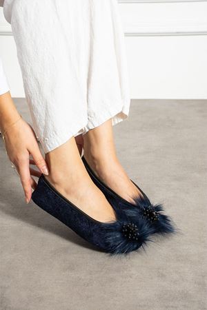 Piky Lacivert Pisi Pisi Patik Terlik Ev Babeti Kaymaz Ses Yapmaz Katlanır Taban