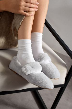 Yumina Gri Bantlı Peluş Ev Babeti