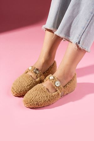 Valoria Vizon Havlu Dokulu İnci ve Mühür Aksesuarlı Kemerli Ev Babeti