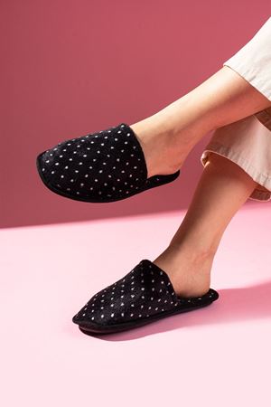 Alice Siyah Mini Beyaz Puantiyeli Desenli Ev Terliği