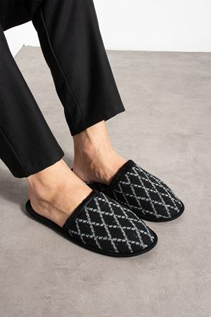 Florida Siyah Büyük Baklava Desenli Erkek Ev Terliği