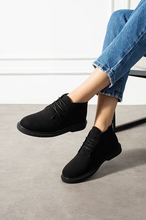 Pumpy Siyah Süet Bağcıklı Kadın Bot