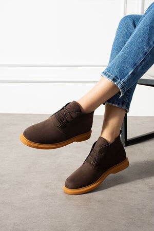 Pumpy Kahverengi Süet Bağcıklı Kadın Bot