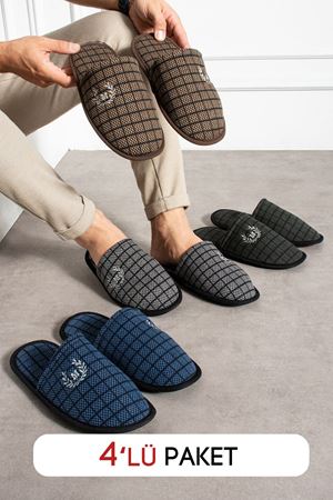 Astra 4 lü Paket Ev Terliği Çeyiz Terliği Kışlık Terlik Ses Yapmaz Hafif Taban Kapalı Erkek Ev Terliği  