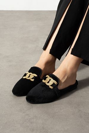 Velza Siyah Kısa Tüylü Elegant Nişan Çeyiz Bohça Misafir Ev Terliği