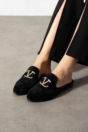 Vela Siyah Kısa Tüylü Elegant Nişan Çeyiz Bohça Misafir Ev Terliği