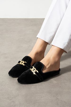 Rivya Siyah Kısa Tüylü Elegant Nişan Çeyiz Bohça Misafir Ev Terliği