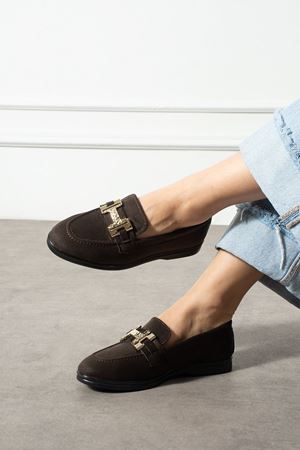 Herkon Kahverengi Süet Tokalı Loafer Babet Günlük Ayakkabı