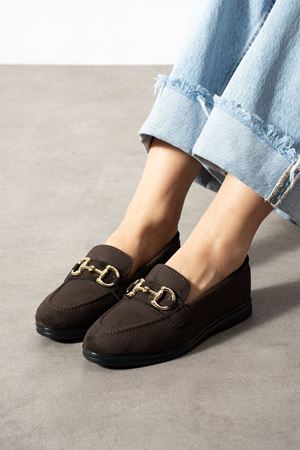 Lofita Kahverengi Süet Tokalı Loafer Babet Günlük Ayakkabı