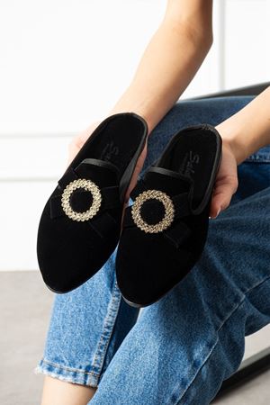 Dafi Siyah Gold Tokalı Kadife Dokulu Elegant Nişan Çeyiz Bohça Misafir Ev Terliği