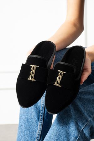 Vita Siyah Gold Tokalı Kadife Dokulu Elegant Nişan Çeyiz Bohça Misafir Ev Terliği