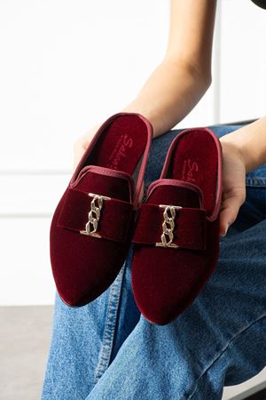 Vita Bordo Gold Tokalı Kadife Dokulu Elegant Nişan Çeyiz Bohça Misafir Ev Terliği