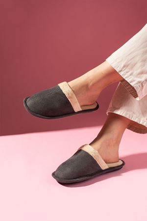 Nuvia Antrasit İçi Tüylü Önü Kapalı Ev Terliği