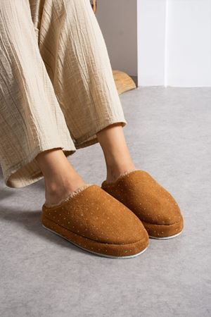 Loffy Taba Mini Taşlı Yarı Kapalı Sessiz Kaymaz Thermo Taban Ev Terliği