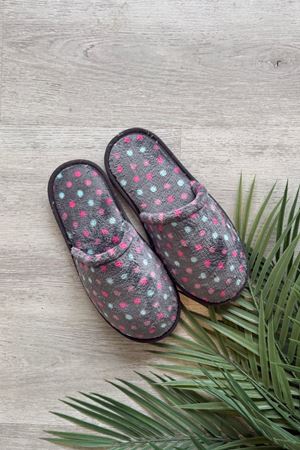 Alice Gri Renkli Nokta Desenli Ev Terliği