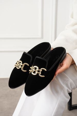 Santi Siyah Büyük Gold Zincirli Elegant Ev Terliği 